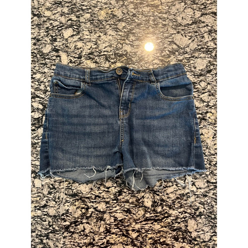 The Children's Place Girls Denim Shorts Medium Wash Frayed Hem Size 12 Blue